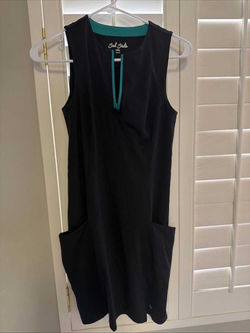 Bad birdie golf dress Black Sleeveless Shift Dress with Teal Trim